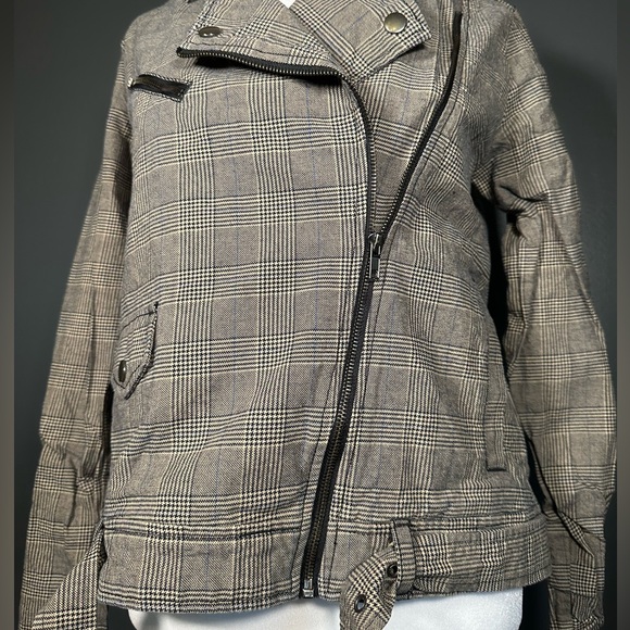 Michael Stars Plaid Moto Grey Denim Jacket Size 2 - Picture 6 of 9